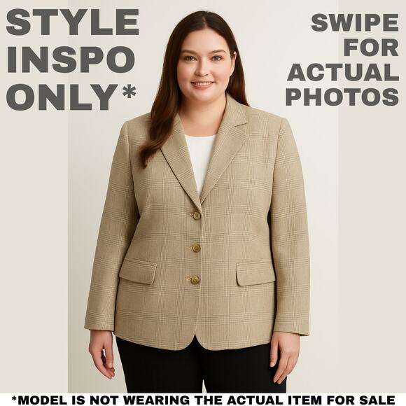 NWT Amanda Smith 18W Classic Beige Plaid Blazer [0390] - Picture 3 of 10